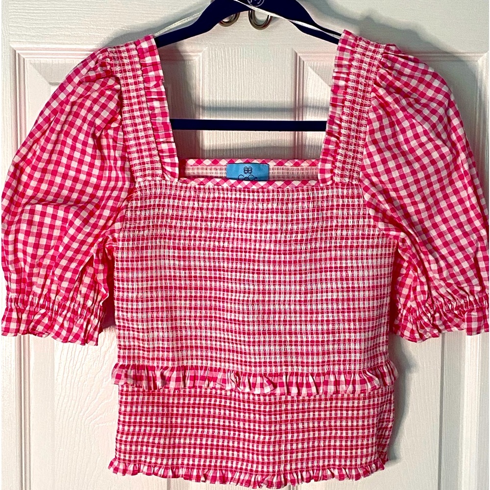 🍒 EUC Pink & White Gingham Top